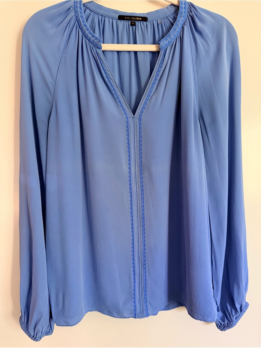 Kobi Halperin Blue Long Sleeve V-Neck Silk Blouse
